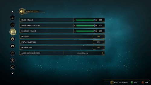 Audio screenshot of Hogwarts Legacy video game interface.