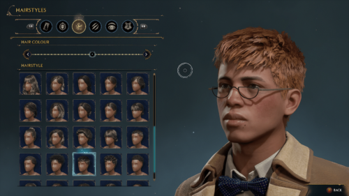 Character Creation screenshot of Hogwarts Legacy video game interface.