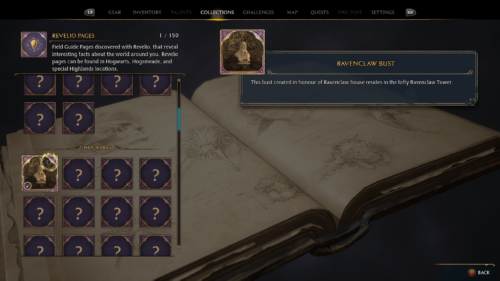 Collections screenshot of Hogwarts Legacy video game interface.