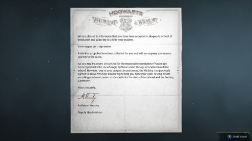 Confirmation screenshot of Hogwarts Legacy video game interface.