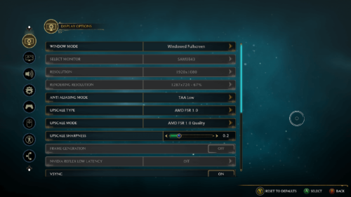 Display screenshot of Hogwarts Legacy video game interface.