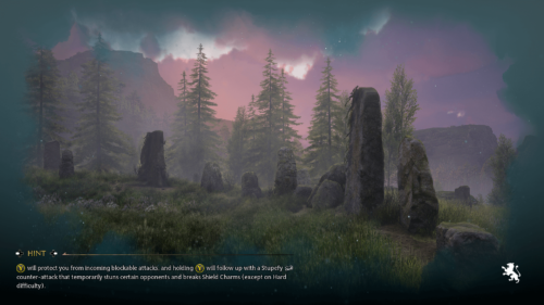Loading screenshot of Hogwarts Legacy video game interface.