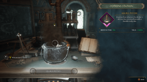 Potions screenshot of Hogwarts Legacy video game interface.