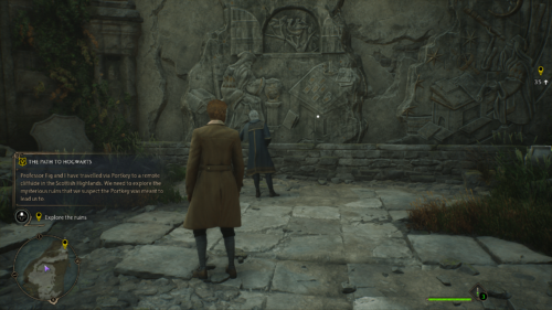 Quest screenshot of Hogwarts Legacy video game interface.