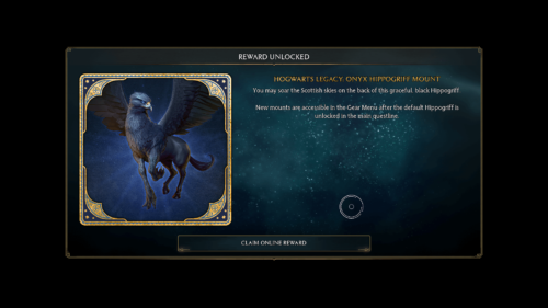 Reward screenshot of Hogwarts Legacy video game interface.