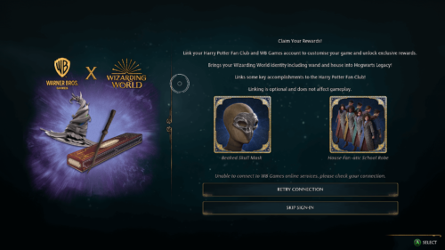 Reward screenshot of Hogwarts Legacy video game interface.