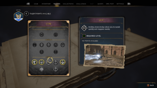Talents screenshot of Hogwarts Legacy video game interface.