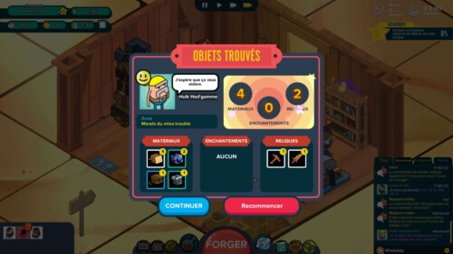 Items found screenshot of Holy Potatoes! A Weapon Shop?! video game interface.