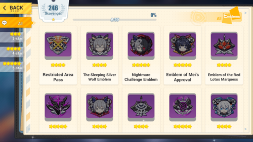 Emblems screenshot of Honkai Impact 3rd video game interface.