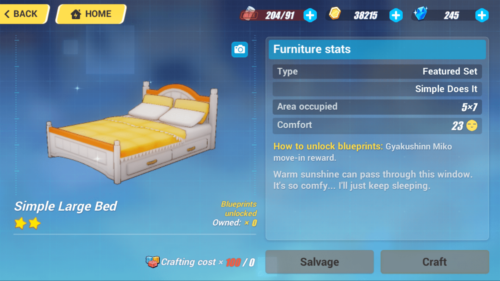 Furniture stats screenshot of Honkai Impact 3rd video game interface.