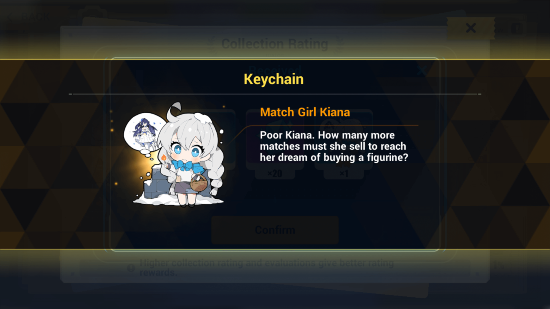 Keychain screenshot of Honkai Impact 3rd video game interface.