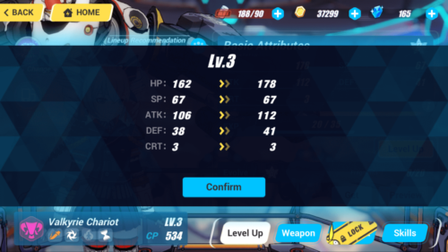 Level up stats screenshot of Honkai Impact 3rd video game interface.