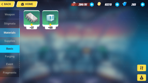 Materials screenshot of Honkai Impact 3rd video game interface.