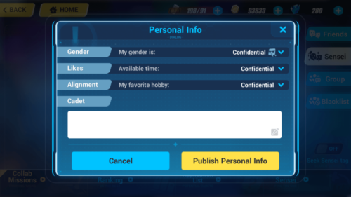 Personal Info screenshot of Honkai Impact 3rd video game interface.