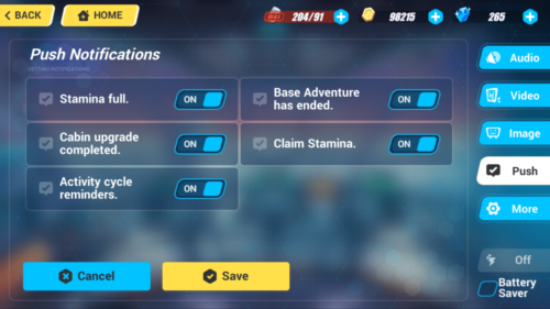 Push screenshot of Honkai Impact 3rd video game interface.