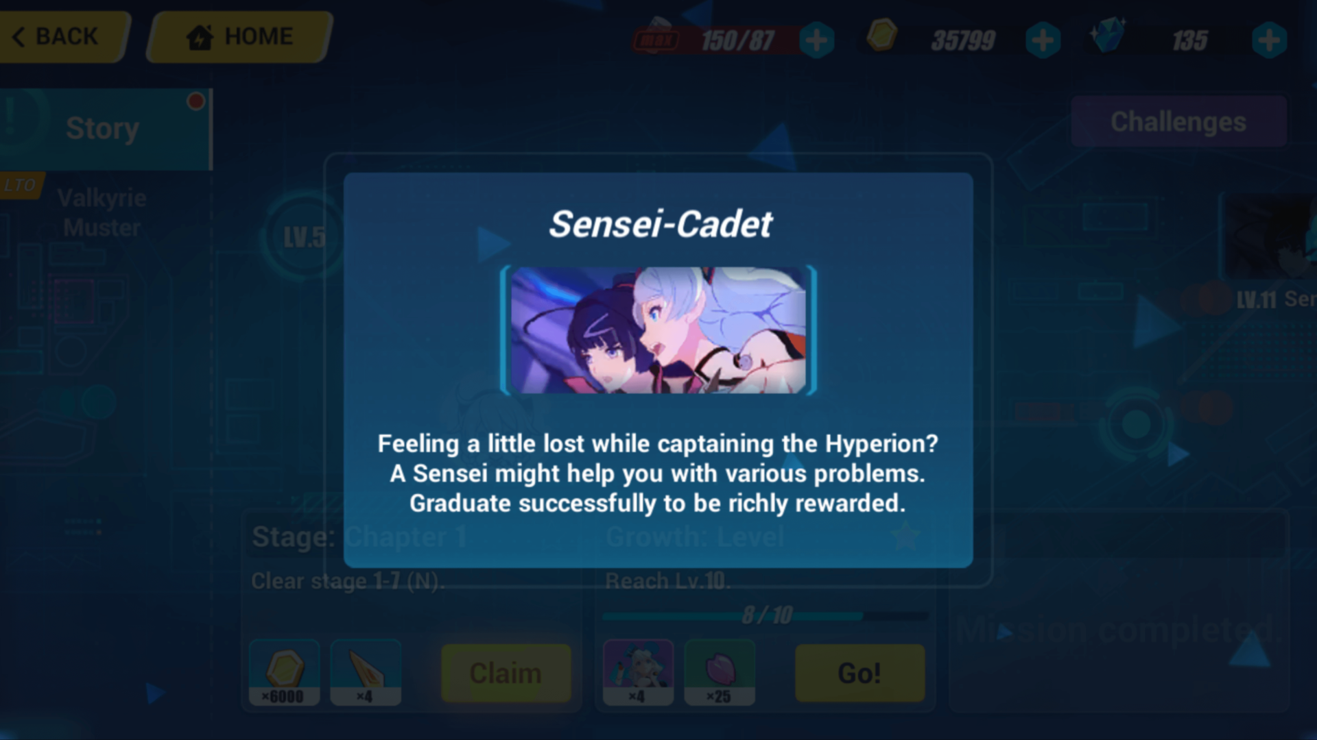 Sensei-Cadet screenshot of Honkai Impact 3rd video game interface.
