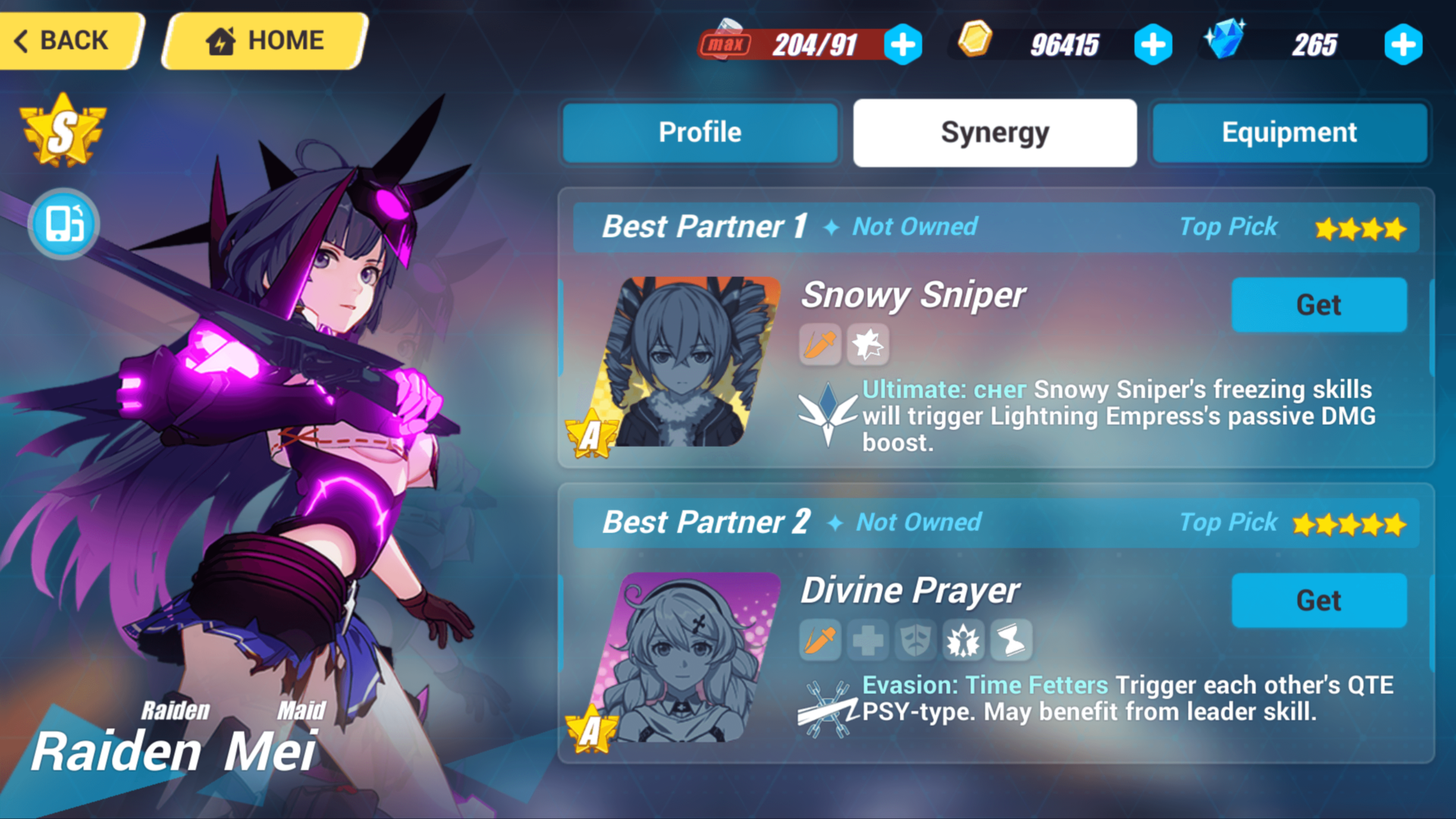 Synergy screenshot of Honkai Impact 3rd video game interface.