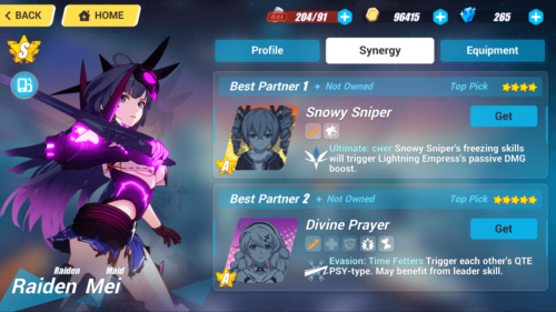 Synergy screenshot of Honkai Impact 3rd video game interface.