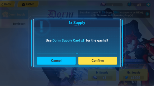 Use Dorm Supply Card screenshot of Honkai Impact 3rd video game interface.