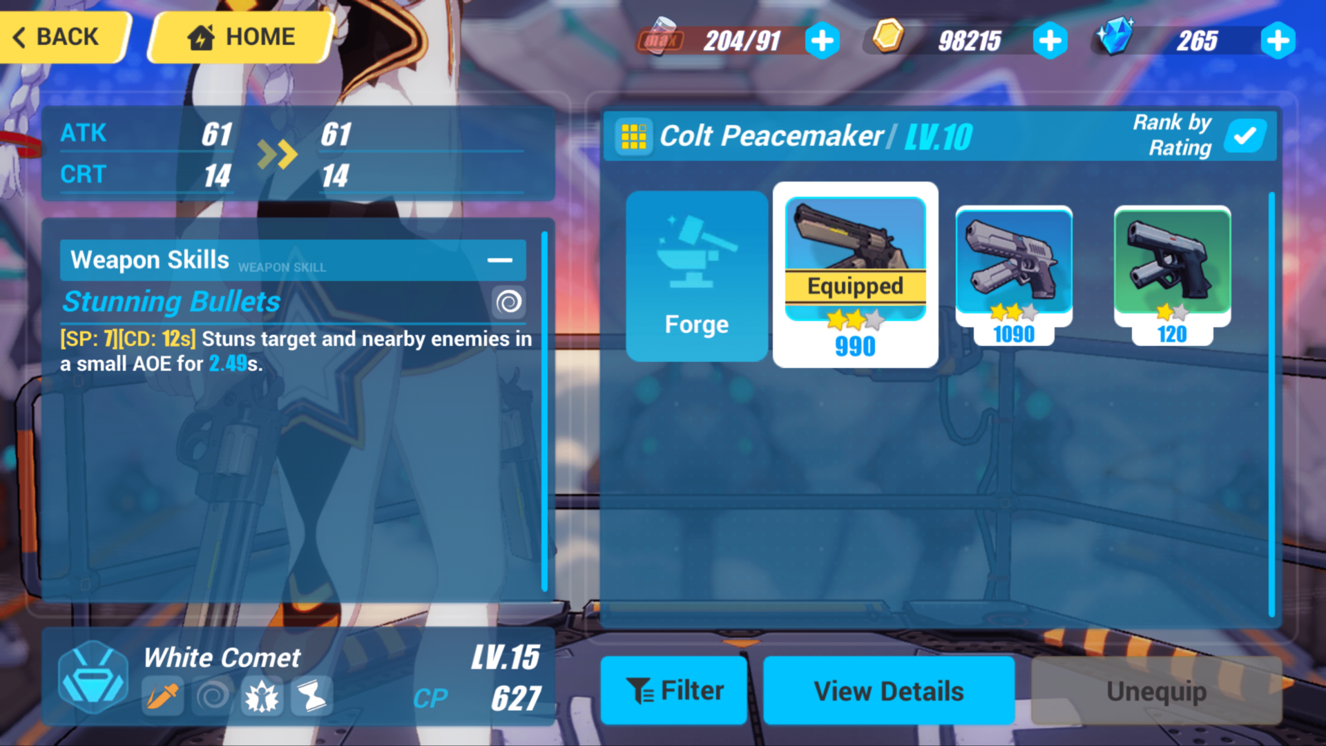 Weapon Skills screenshot of Honkai Impact 3rd video game interface.