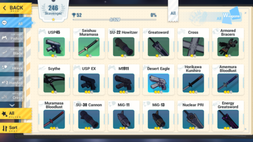 Weapons screenshot of Honkai Impact 3rd video game interface.
