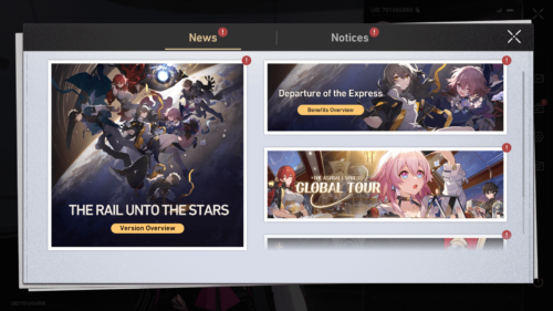 News screenshot of Honkai: Star Rail video game interface.
