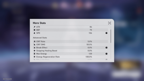 Stats screenshot of Honkai: Star Rail video game interface.
