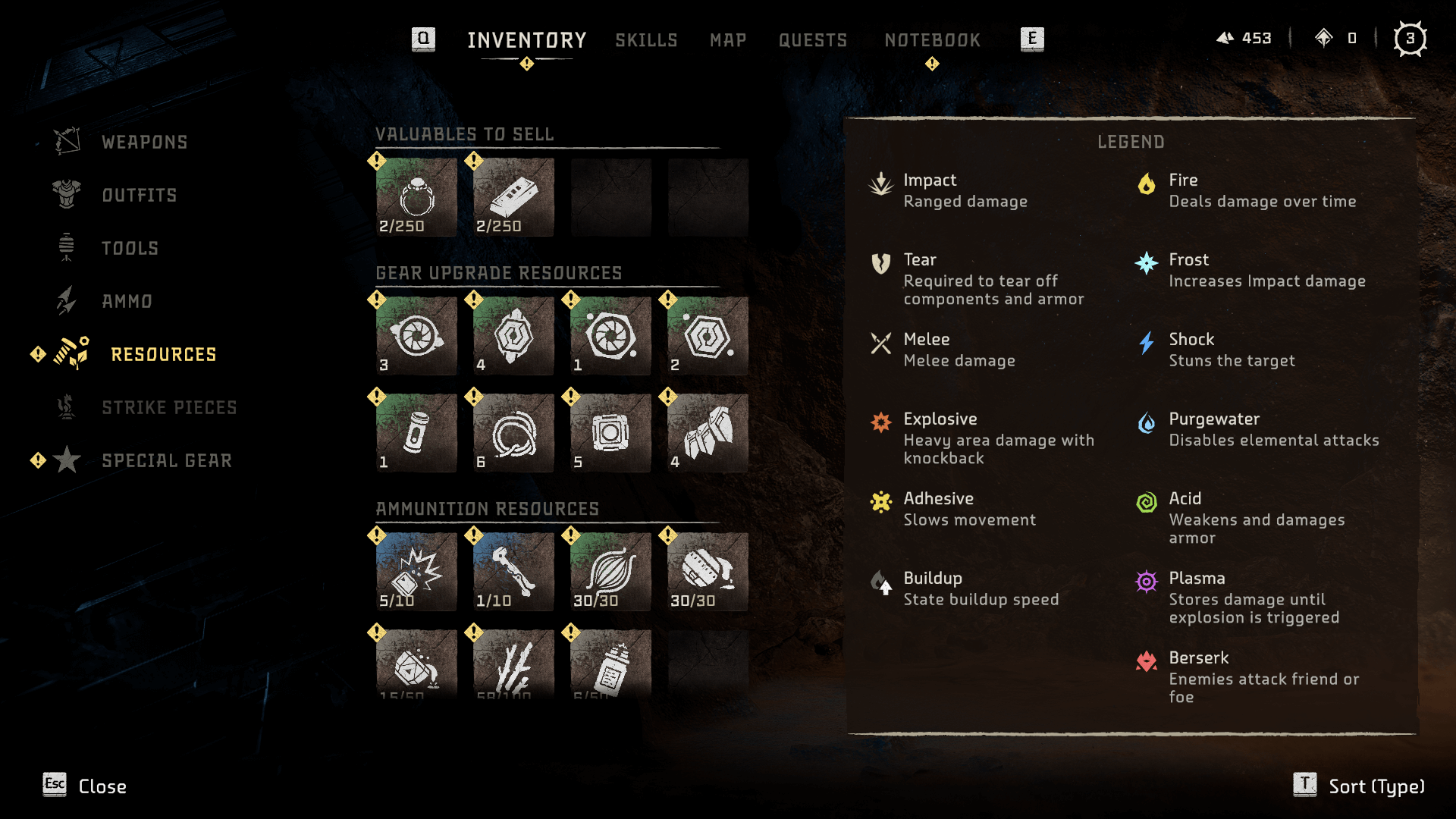 Inventory screenshot of Horizon Forbidden West video game interface.