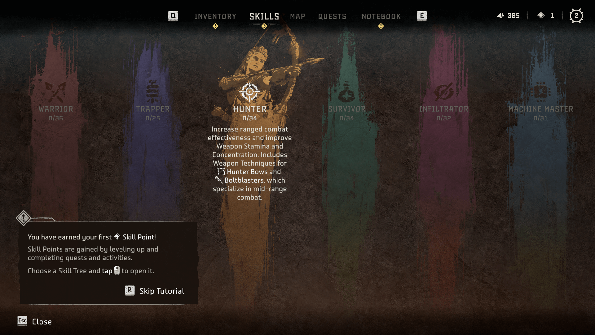 Skill Tree screenshot of Horizon Forbidden West video game interface.