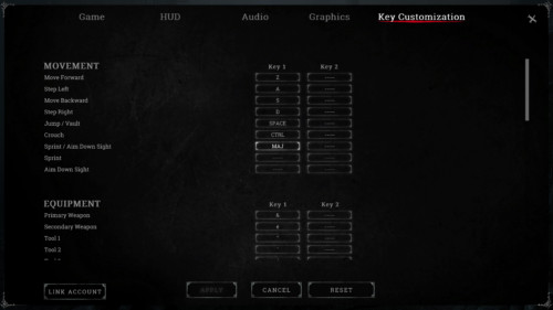 Key customization screenshot of Hunt: Showdown video game interface.