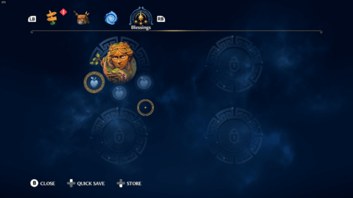 Blessings screenshot of Immortals Fenyx Rising video game interface.