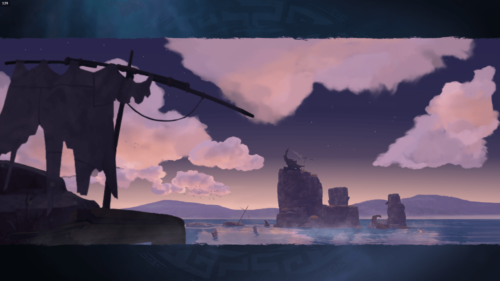 Cinematic screenshot of Immortals Fenyx Rising video game interface.
