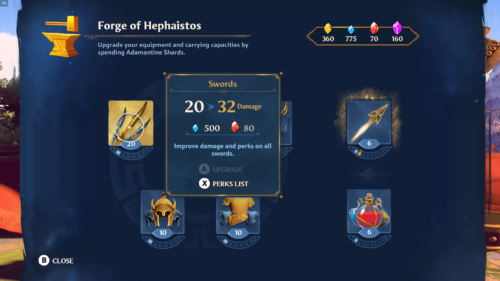 Craft screenshot of Immortals Fenyx Rising video game interface.