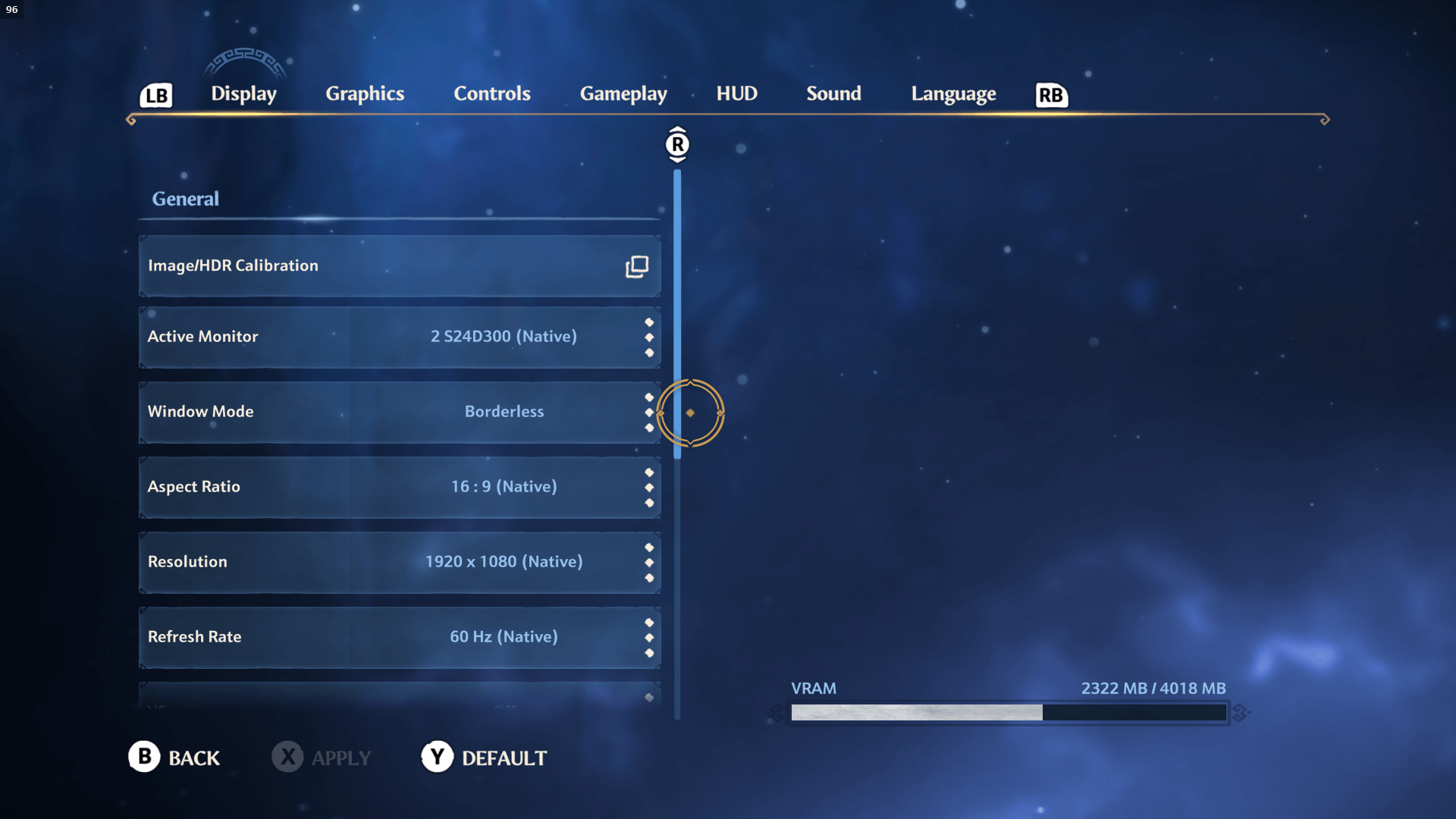 Display screenshot of Immortals Fenyx Rising video game interface.