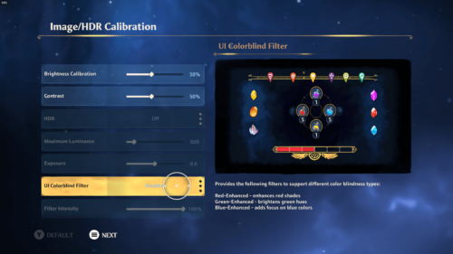 Image Calibration screenshot of Immortals Fenyx Rising video game interface.