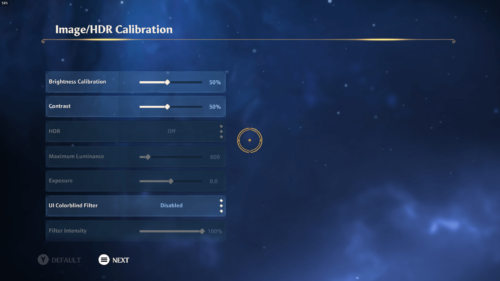 Image Calibration screenshot of Immortals Fenyx Rising video game interface.