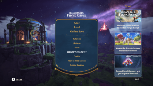 Main Menu screenshot of Immortals Fenyx Rising video game interface.