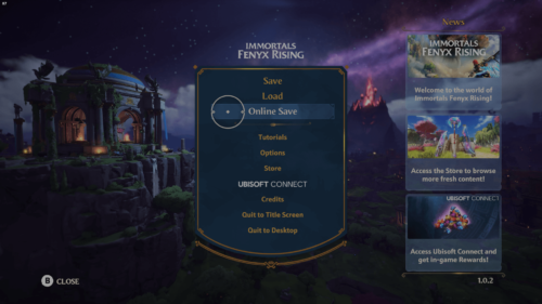 Main Menu screenshot of Immortals Fenyx Rising video game interface.