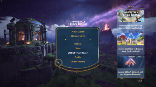 Main Menu screenshot of Immortals Fenyx Rising video game interface.
