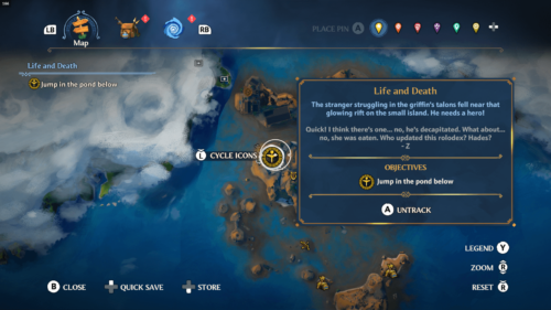Map Objective screenshot of Immortals Fenyx Rising video game interface.