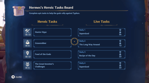 Quest screenshot of Immortals Fenyx Rising video game interface.