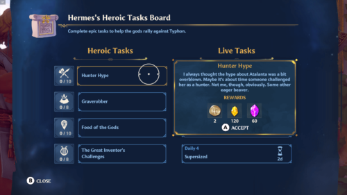 Quest screenshot of Immortals Fenyx Rising video game interface.