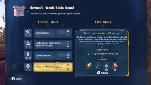 Quest screenshot of Immortals Fenyx Rising video game interface.