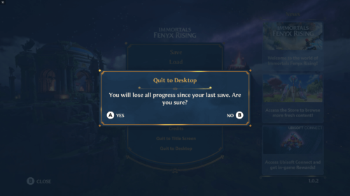 Quit Game screenshot of Immortals Fenyx Rising video game interface.