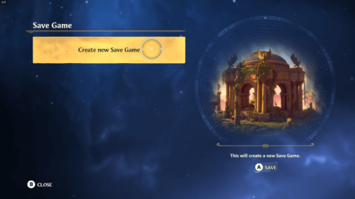 Save Game screenshot of Immortals Fenyx Rising video game interface.
