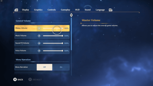 Sound screenshot of Immortals Fenyx Rising video game interface.