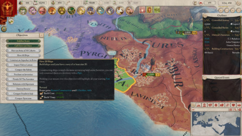 Objectives screenshot of Imperator: Rome video game interface.