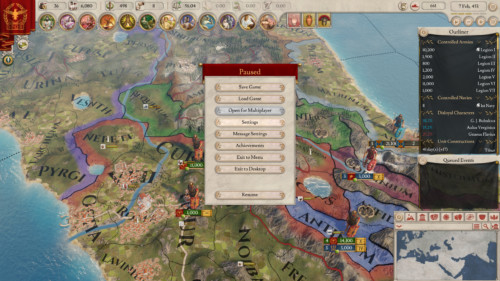 Paused screenshot of Imperator: Rome video game interface.