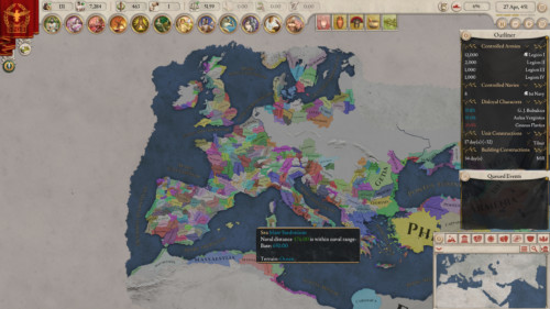 World map screenshot of Imperator: Rome video game interface.