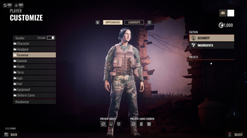 Player customize screenshot of Insurgency: Sandstorm video game interface.